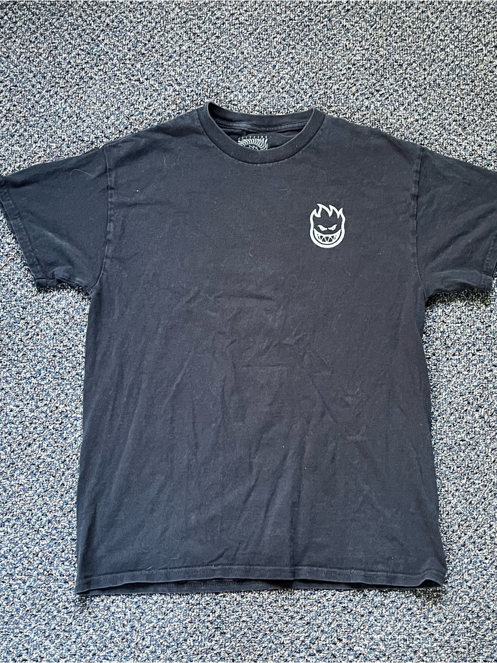 Spitfire Black Tee with White Flame Face Logo